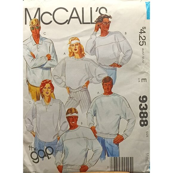 UNCUT Vintage McCalls 9388 Sewing Pattern For Misses & Mens Pullover Tops Size M - Picture 1 of 2